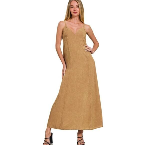 Zenana Mineral Washed Rayon Challis Cami Dress - Picture 1 of 4